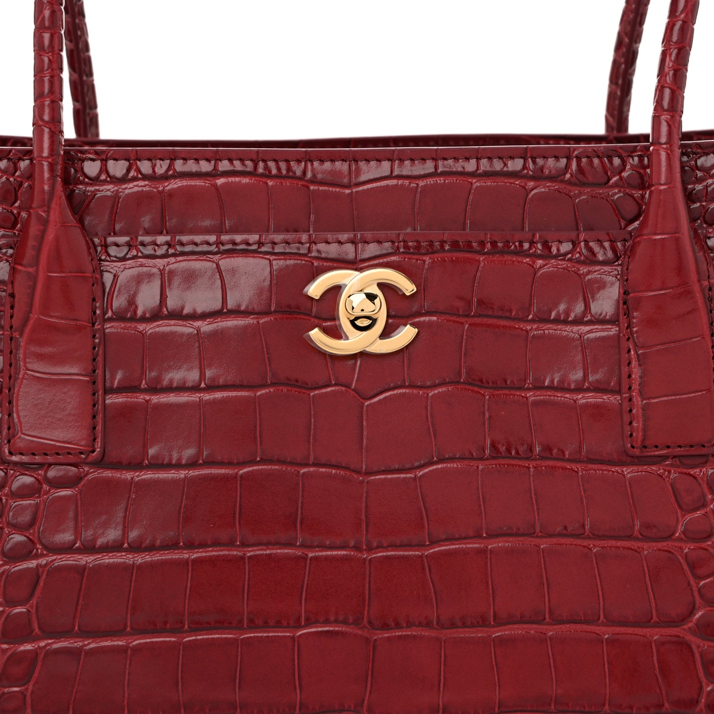 Calfskin Crocodile Embossed Archetype Small Shopping Tote Burgundy