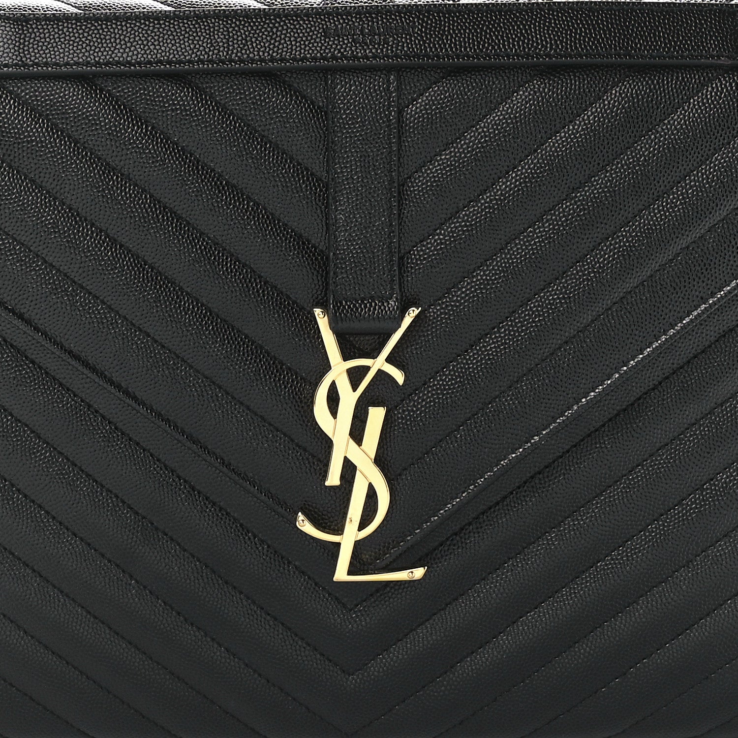 Saint Laurent Grain De Poudre Matelasse Chevron Large Monogram Satchel Black 10 of 13