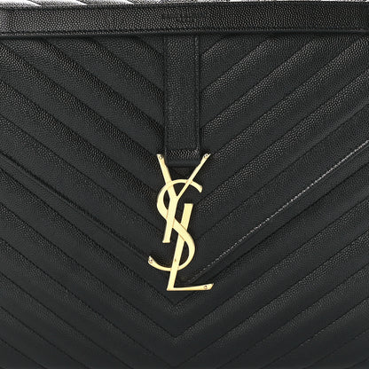 Saint Laurent Grain De Poudre Matelasse Chevron Large Monogram Satchel Black 10 of 13