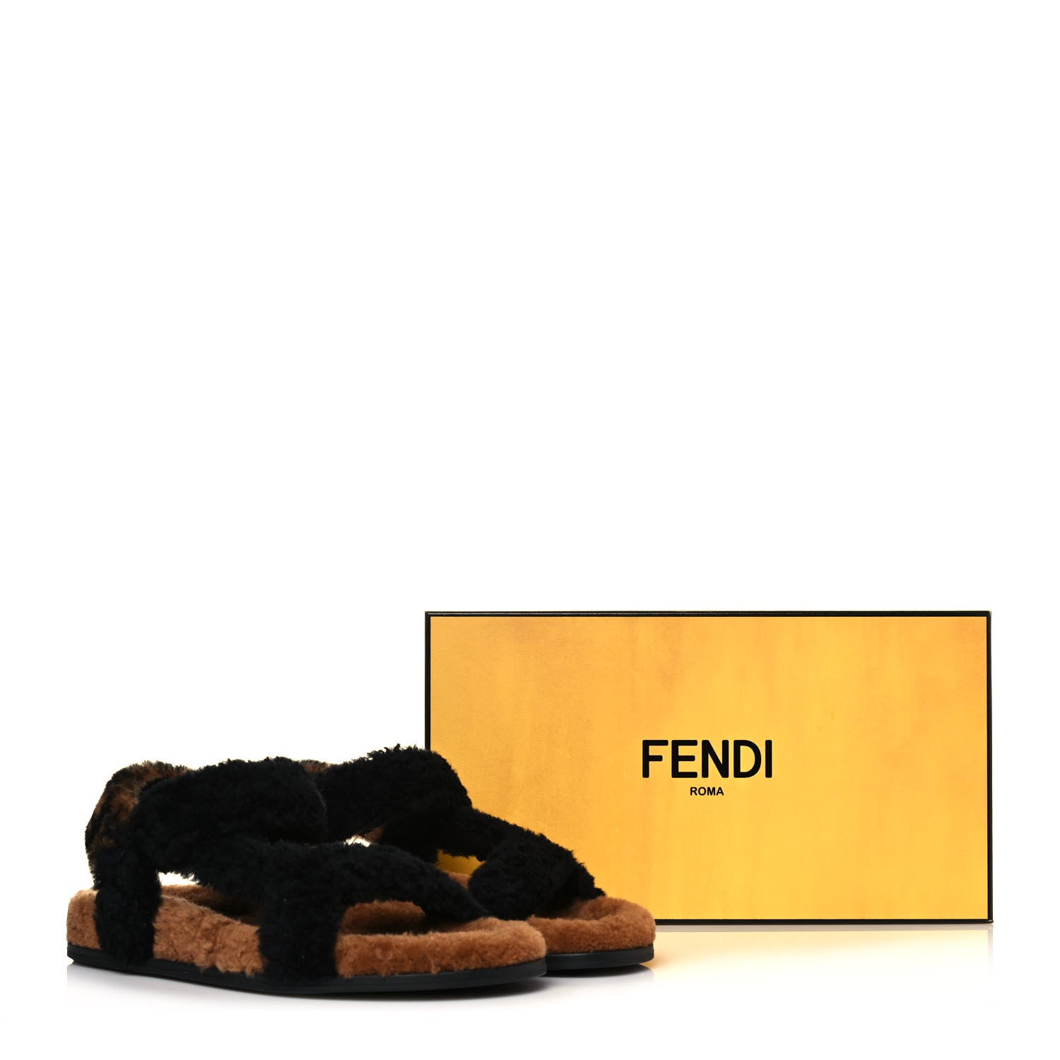 Fendi Shearling FF Fendi Feel Sandals 40.5 Tobacco Black 9 of 9