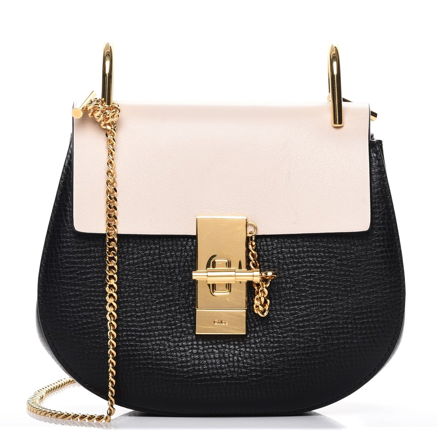 Grained Calfskin Lambskin Mini Bi-Color Drew Shoulder Bag Black Powder Beige