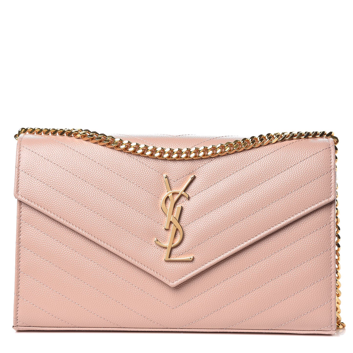 Grain De Poudre Matelasse Chevron Monogram Chain Wallet Rose Antic