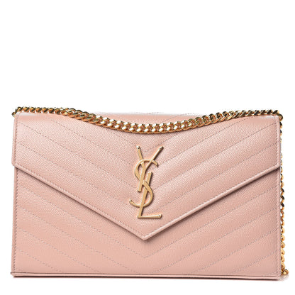 Saint Laurent Grain De Poudre Matelasse Chevron Monogram Chain Wallet Rose Antic 1 of 9