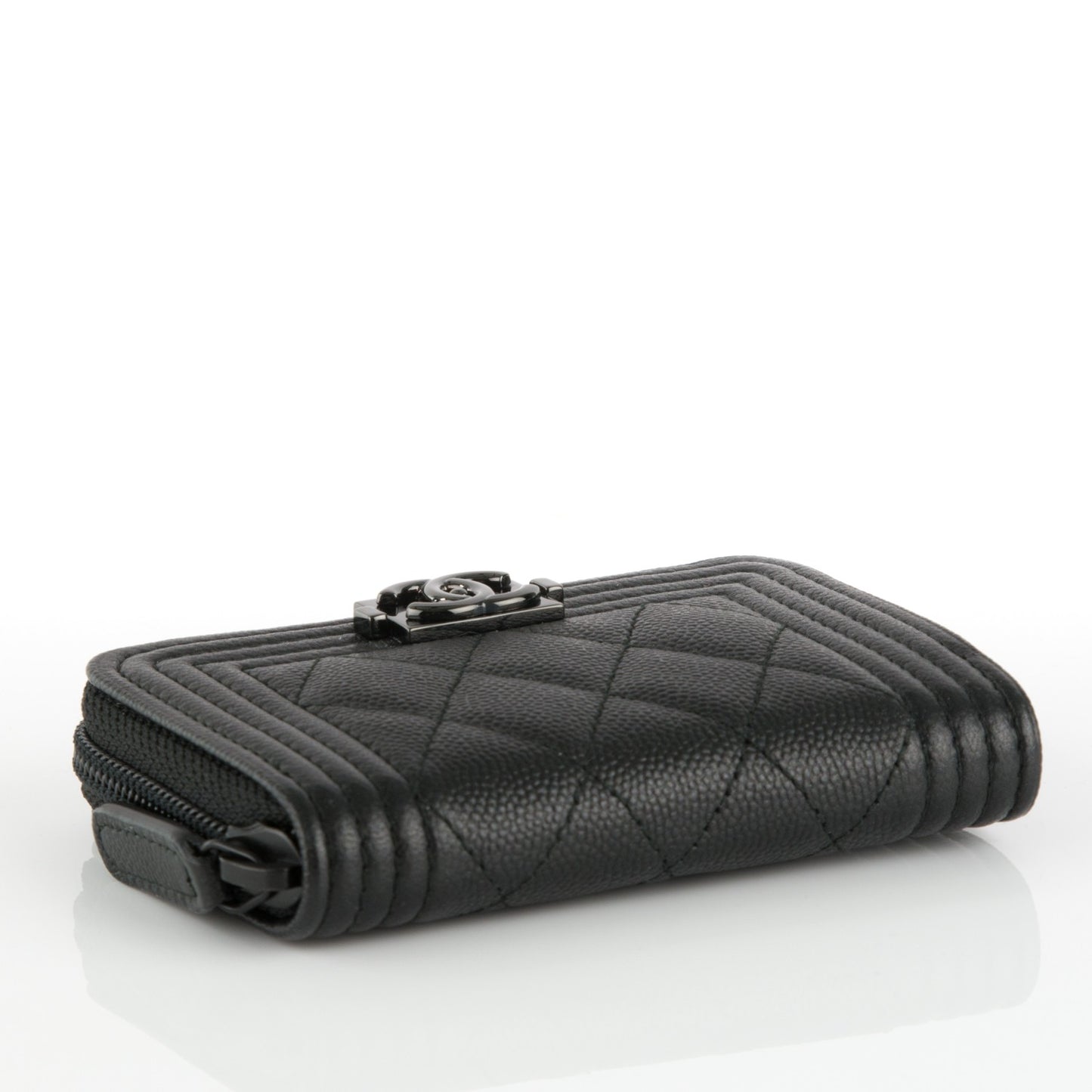 Caviar Quilted Boy Zip Around Coin Purse Wallet So Black