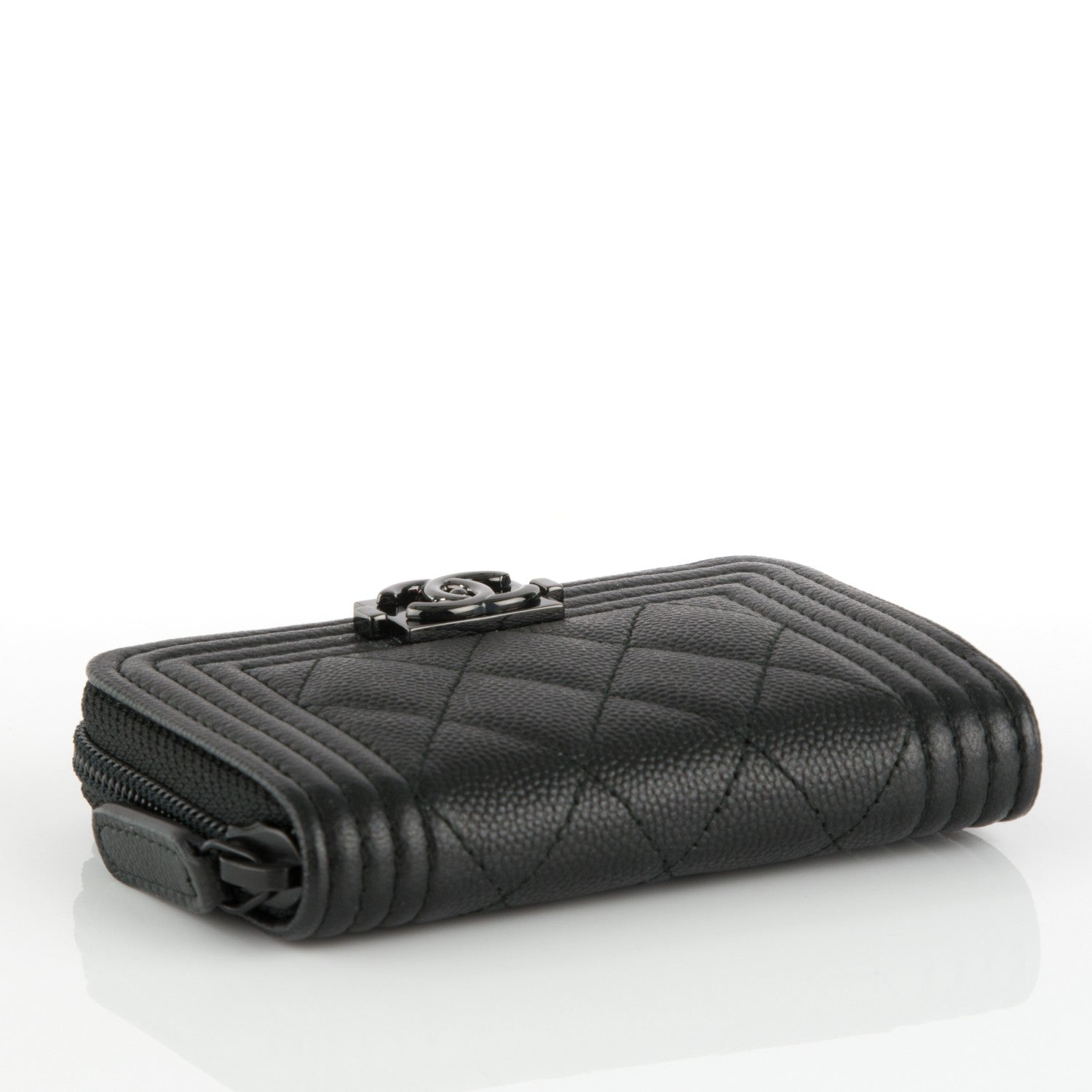 Chanel Caviar Quilted Boy Zip Around Coin Purse Wallet So Black 4 of 7