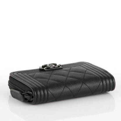 Chanel Caviar Quilted Boy Zip Around Coin Purse Wallet So Black 4 of 7