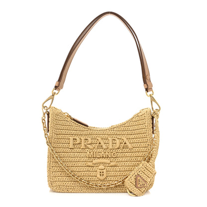 Prada Yarn Raffia Effect Crochet Mini Re-Edition 2000 Shoulder Bag Naturale 1 of 10