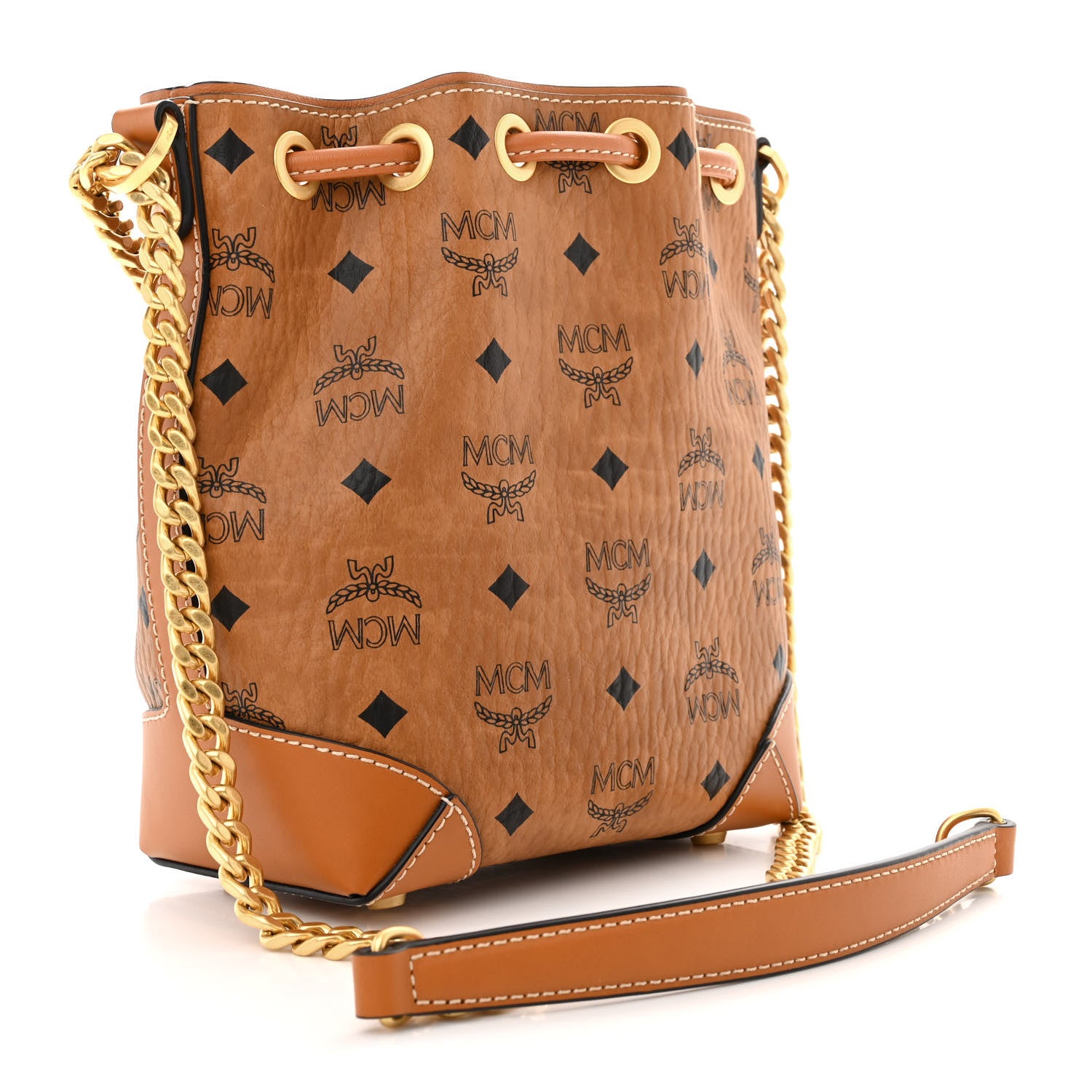 MCM Visetos Berlin Mini Drawstring Bucket Bag Cognac 3 of 11