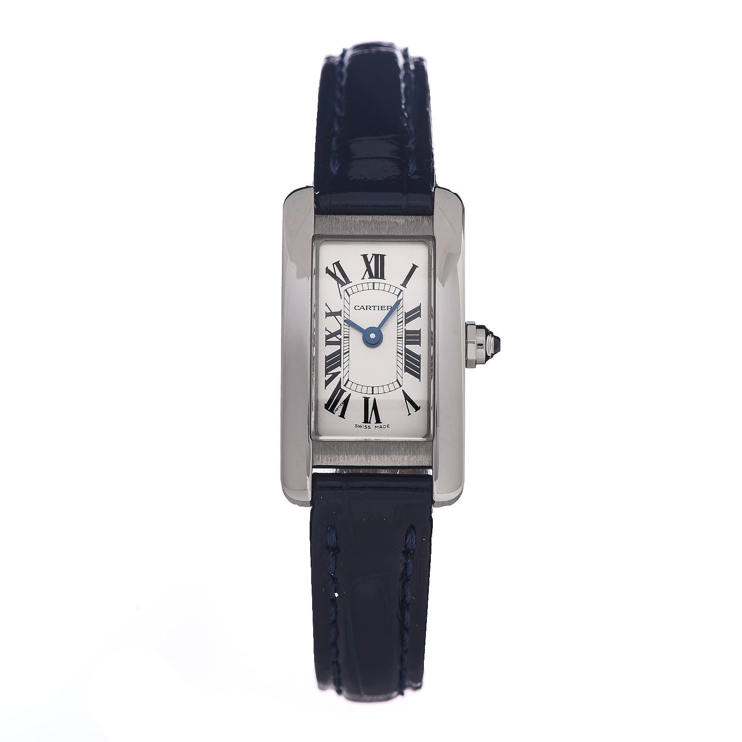 Cartier Stainless Steel Alligator 15mm Tank Americaine Quartz Watch Blue 1 of 8