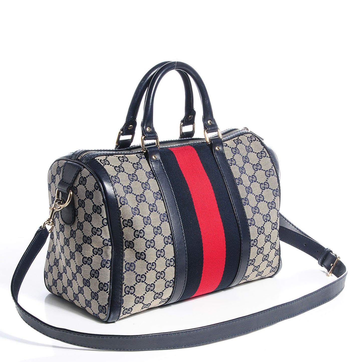 Monogram Selleria Calfskin Vintage Web Medium Boston Beige Blue