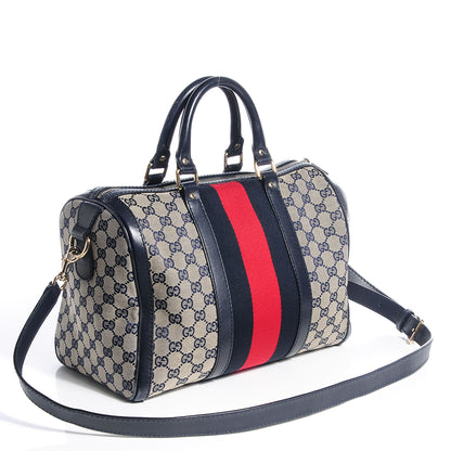 Gucci Monogram Selleria Calfskin Vintage Web Medium Boston Beige Blue 3 of 8