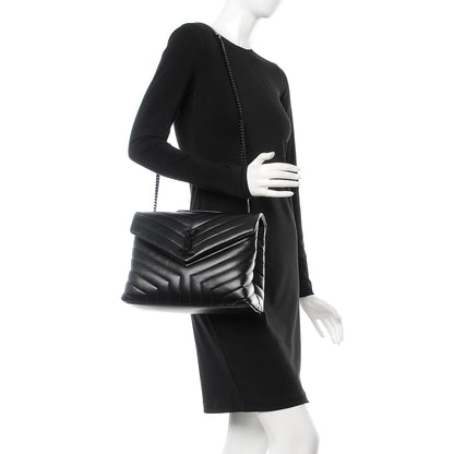 Saint Laurent Calfskin Y Quilted Monogram Medium Loulou Chain Satchel Black 2 of 8