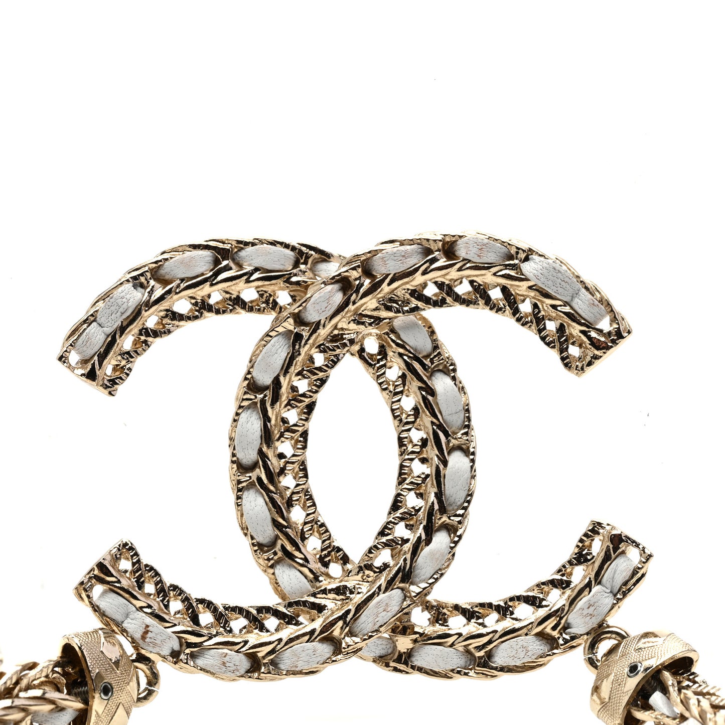 Metal Lambskin CC Chain Necklace Gold White