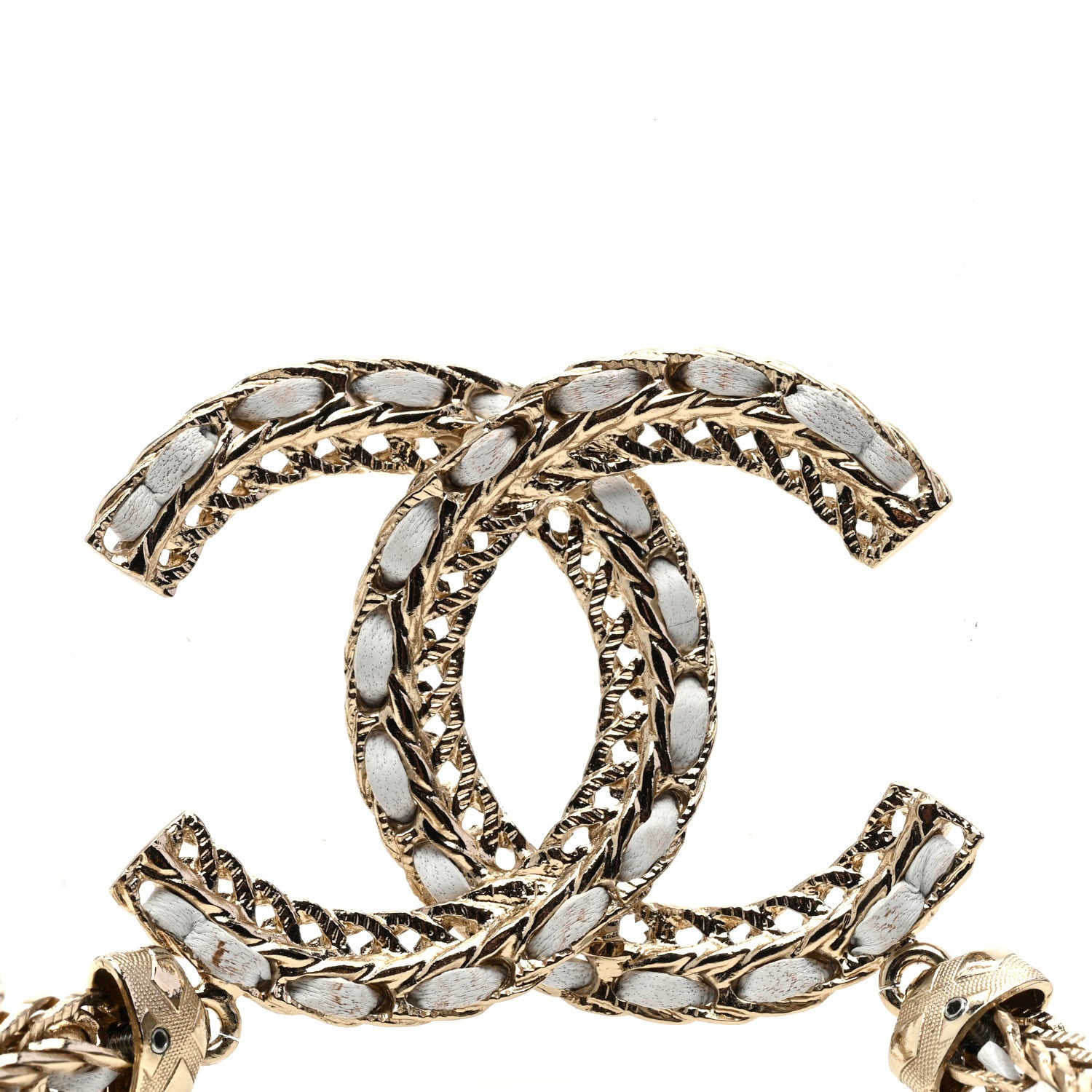 Chanel Metal Lambskin CC Chain Necklace Gold White 6 of 6