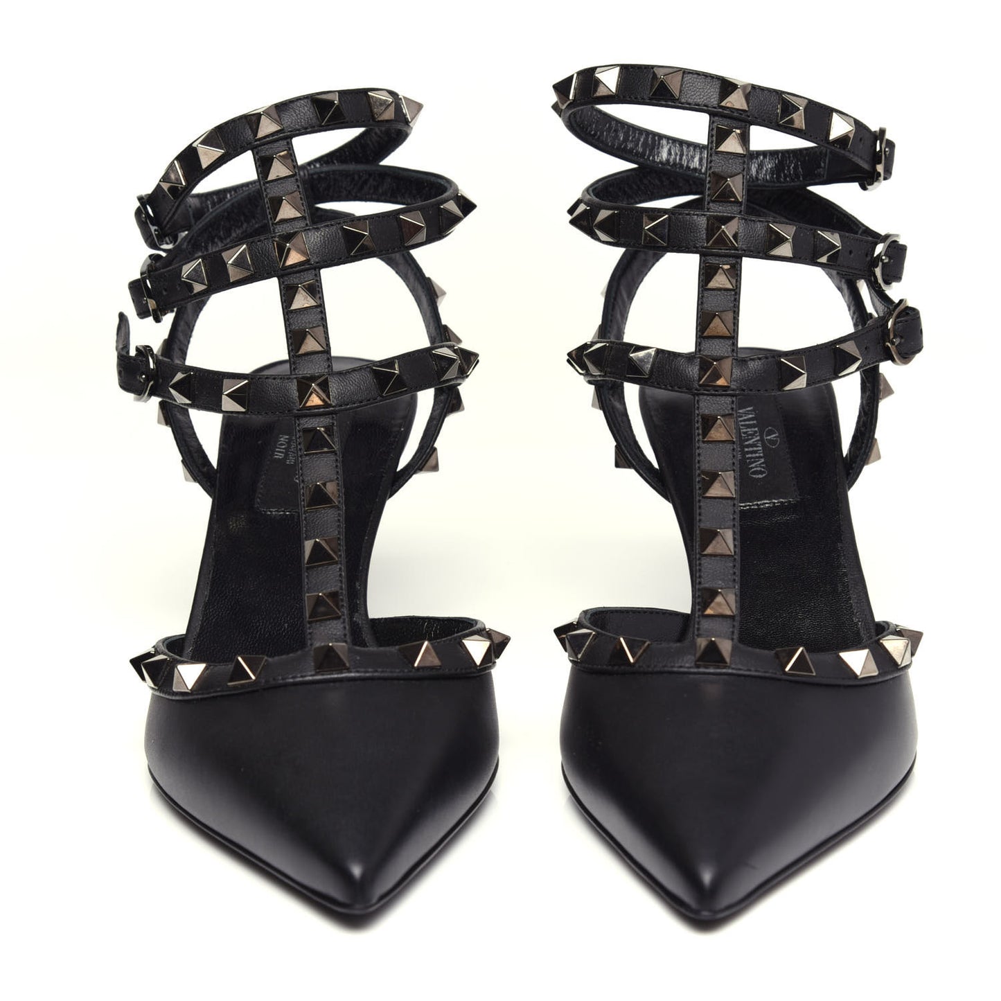 Nappa Rockstud Ankle Strap Low Heel Pumps 37 Black