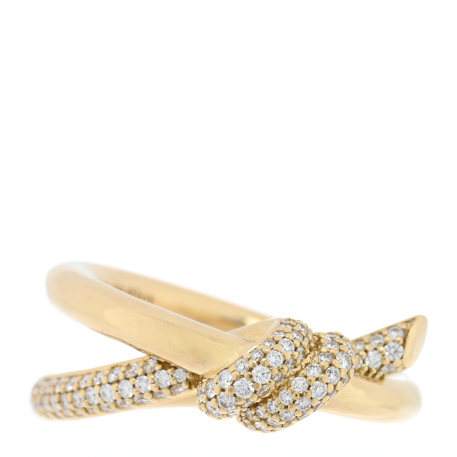 Tiffany 18K Yellow Gold Diamond Knot Double Row Ring 51 5.75 1 of 5