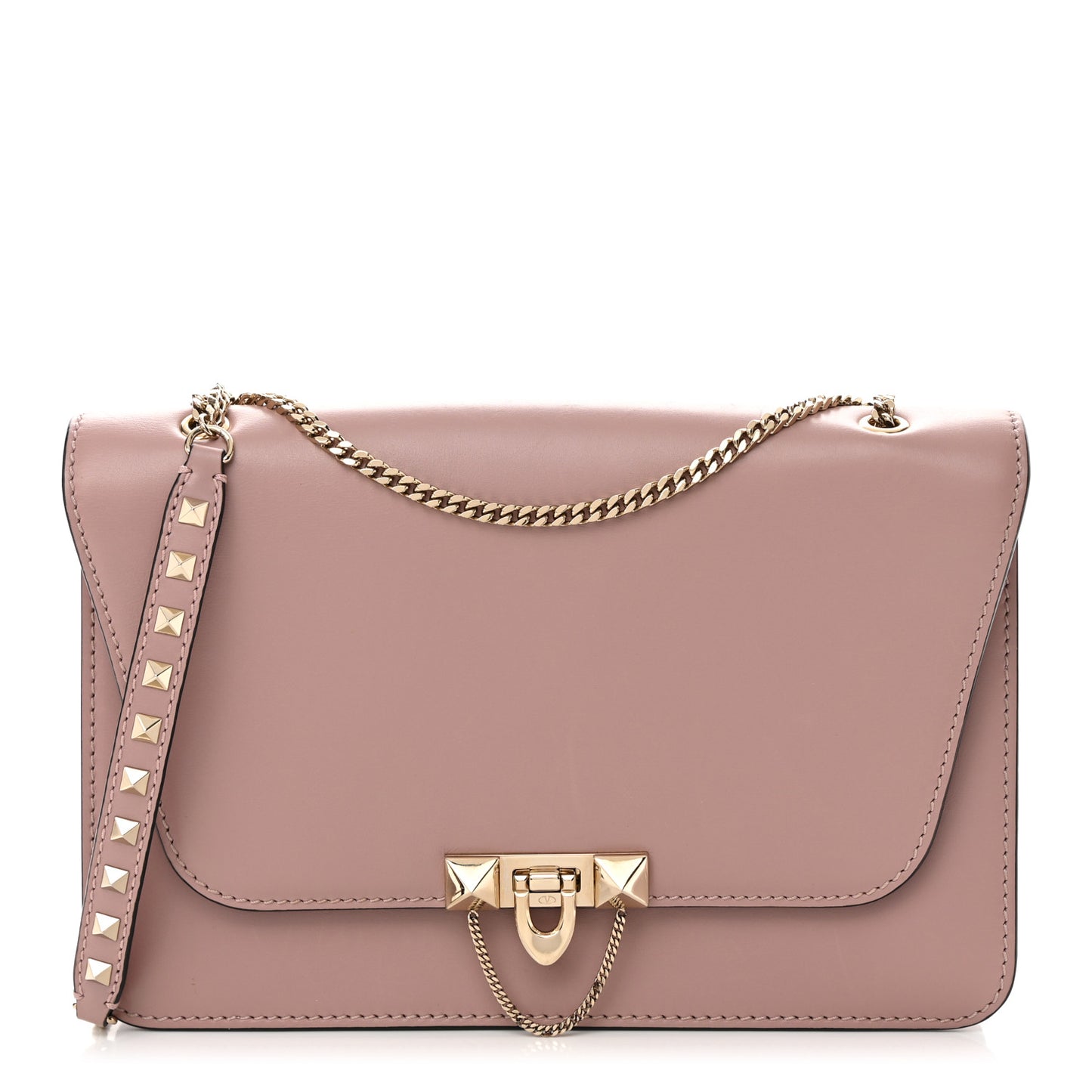 Vitello Medium Rockstud Demilune Shoulder Bag Lipstick