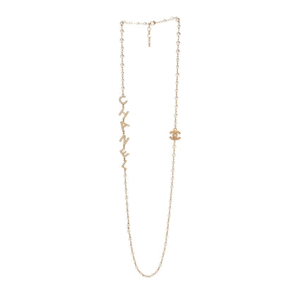Chanel Pearl Crystal Long CC Logo Necklace Gold White 3 of 4