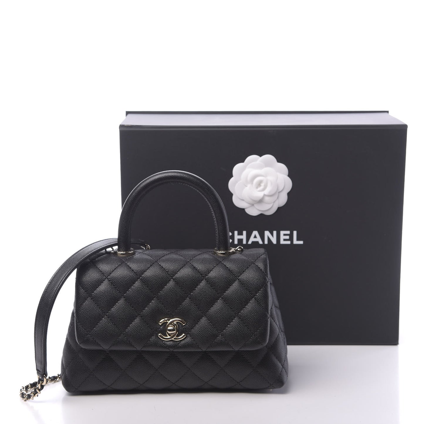 Caviar Quilted Mini Coco Handle Flap Black