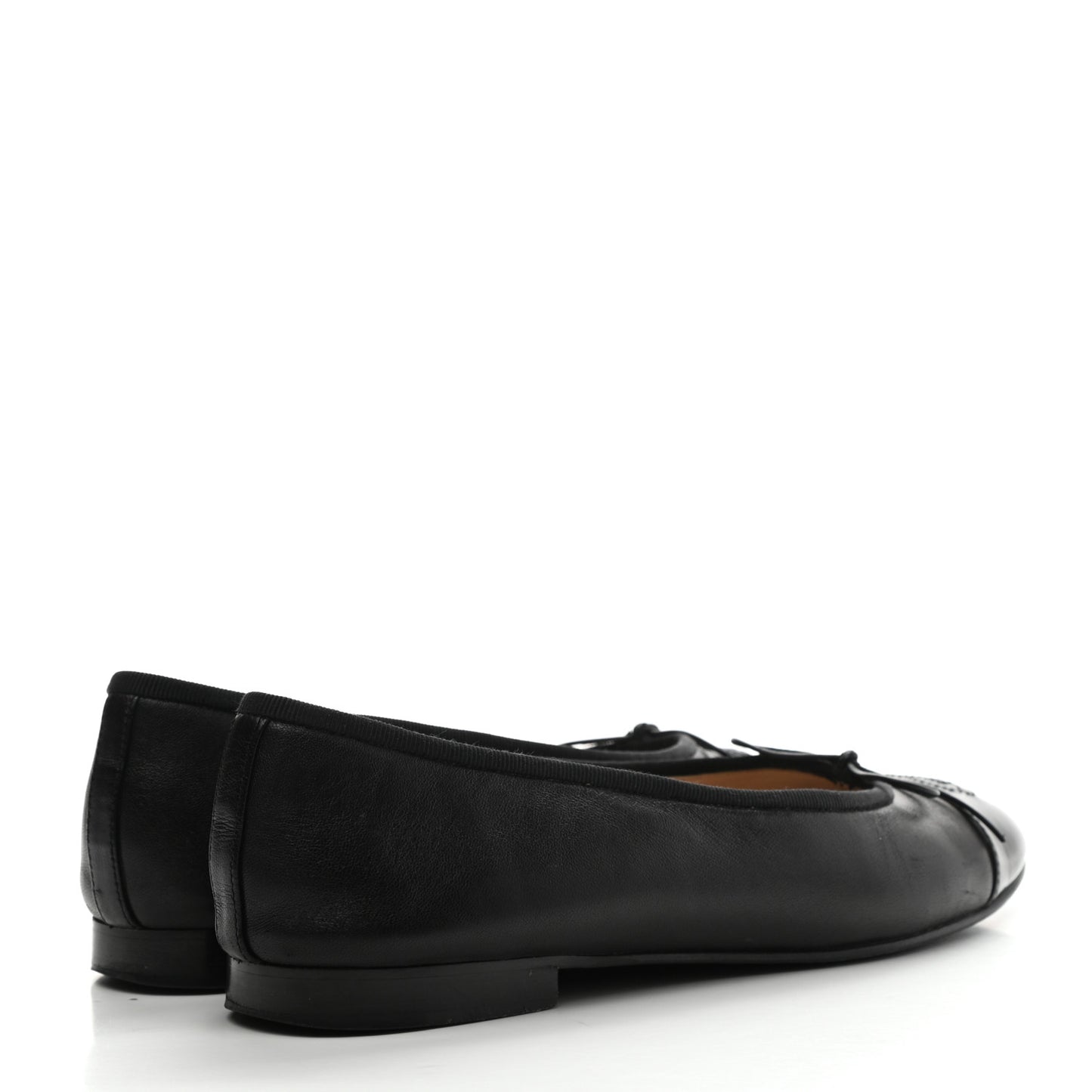 Lambskin Patent Cap Toe Ballerina Flats 38 Black