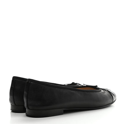 Chanel Lambskin Patent Cap Toe Ballerina Flats 38 Black 4 of 13