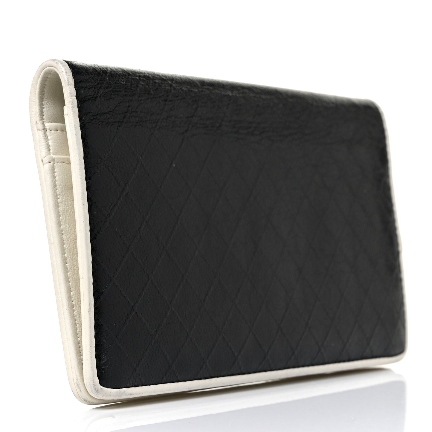 Calfskin Diamond Stitched Yen Wallet Dark Navy Blue