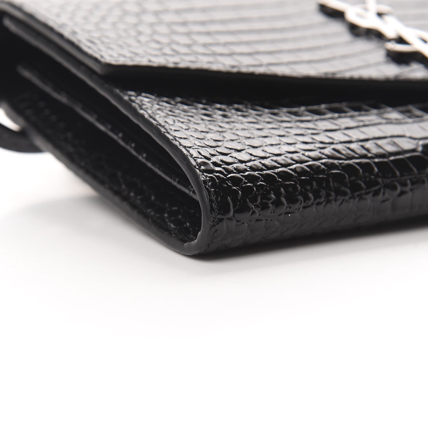Saint Laurent Calfskin Crocodile Embossed Monogram Uptown Crossbody Black 8 of 10