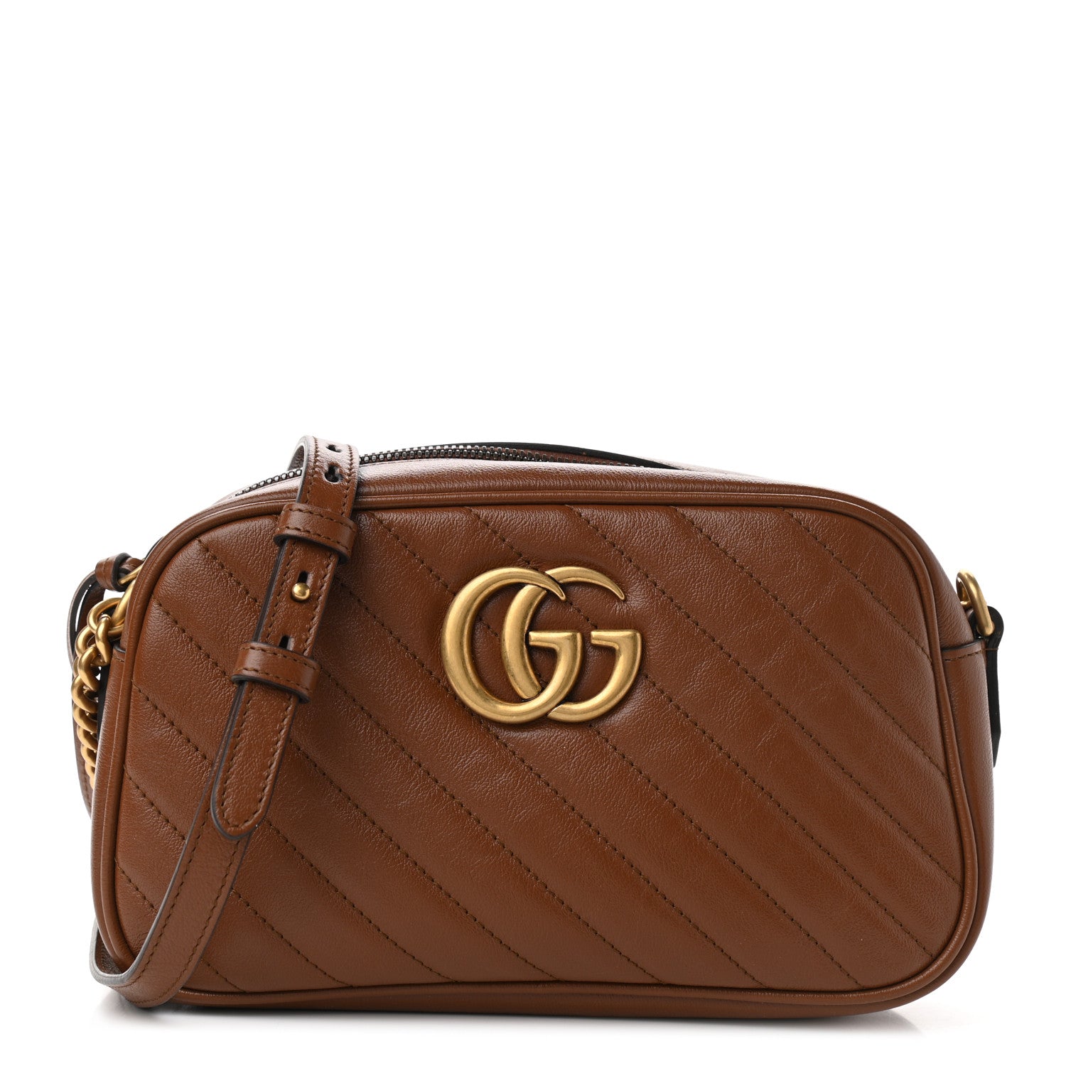 Gucci Glazed Calfskin Matelasse Diagonal Small GG Marmont Chain Shoulder Bag Cuir 1 of 10