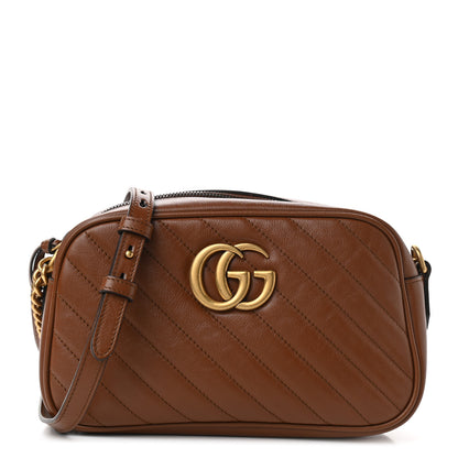 Gucci Glazed Calfskin Matelasse Diagonal Small GG Marmont Chain Shoulder Bag Cuir 1 of 10