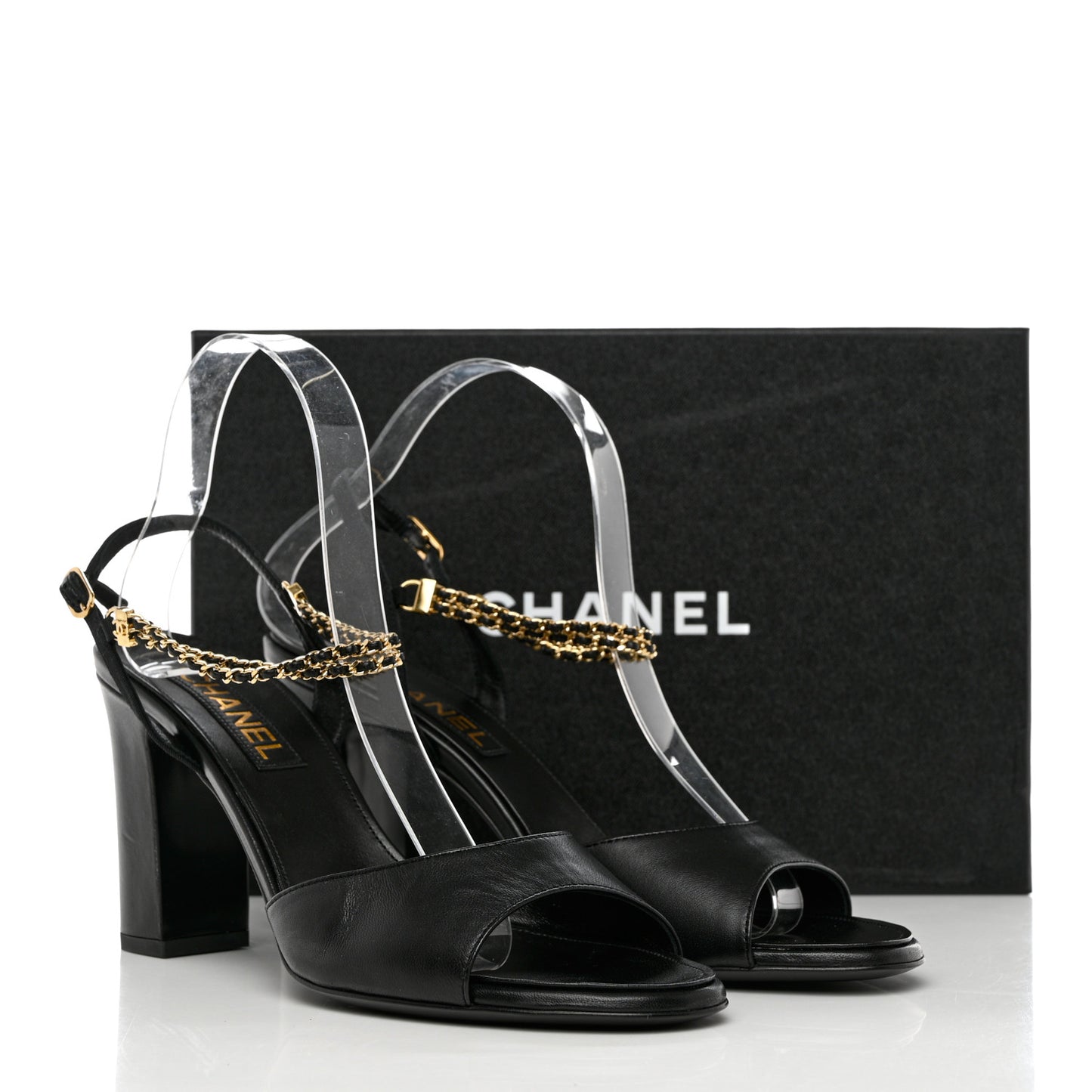 Lambskin Grosgrain CC Chain Strap Sandals 40 Black