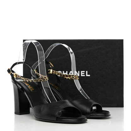 Chanel Lambskin Grosgrain CC Chain Strap Sandals 40 Black 9 of 9