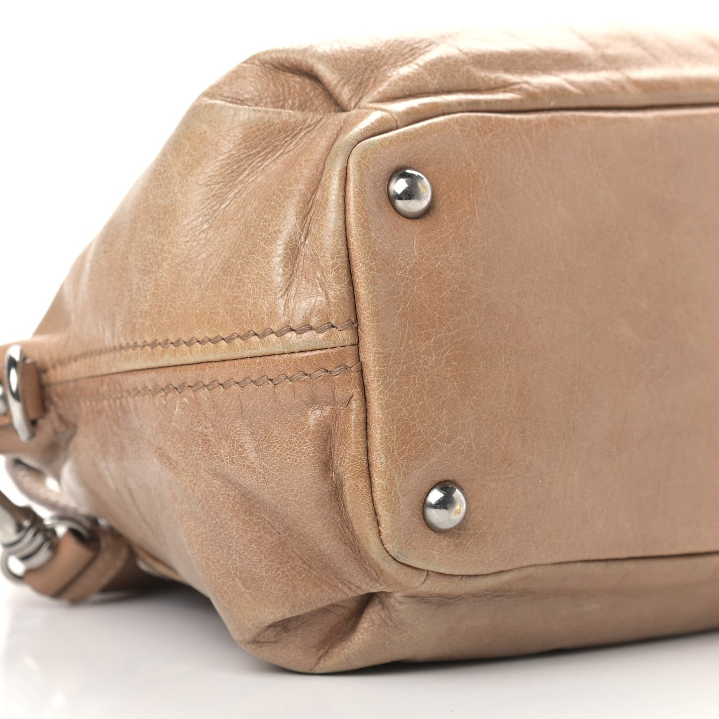 Vitello Lux Crystal Heart Charm Tote Beige