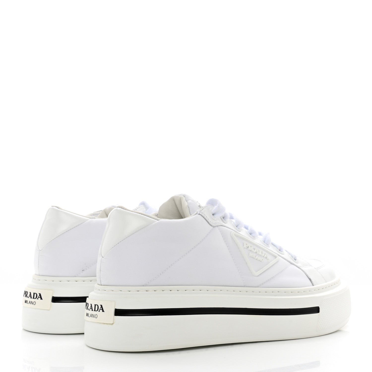 Prada Re-Nylon Spazzolato Rubber Triangle Logo Macro Quilted Mens 35mm Platform Sneakers 6 White 4 of 16