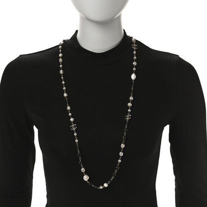 Chanel Pearl Beaded Crystal CC Long Necklace Gold Black White 3 of 6