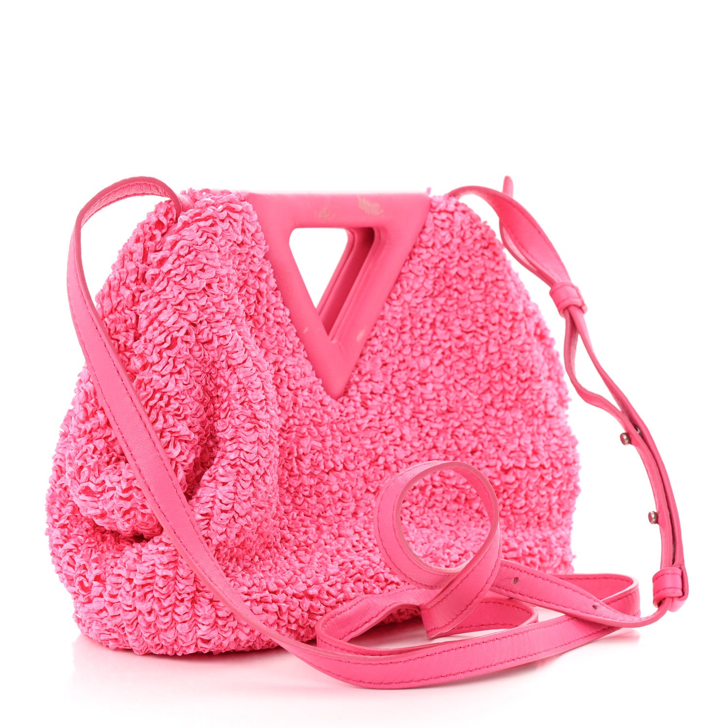 Bottega Veneta Boucle Curly Raffia The Point Triangle Bag Pink 3 of 11