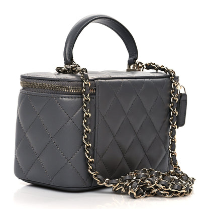 Chanel Lambskin Quilted Small Top Handle Vanity Case With Chain Grey 3 of 10