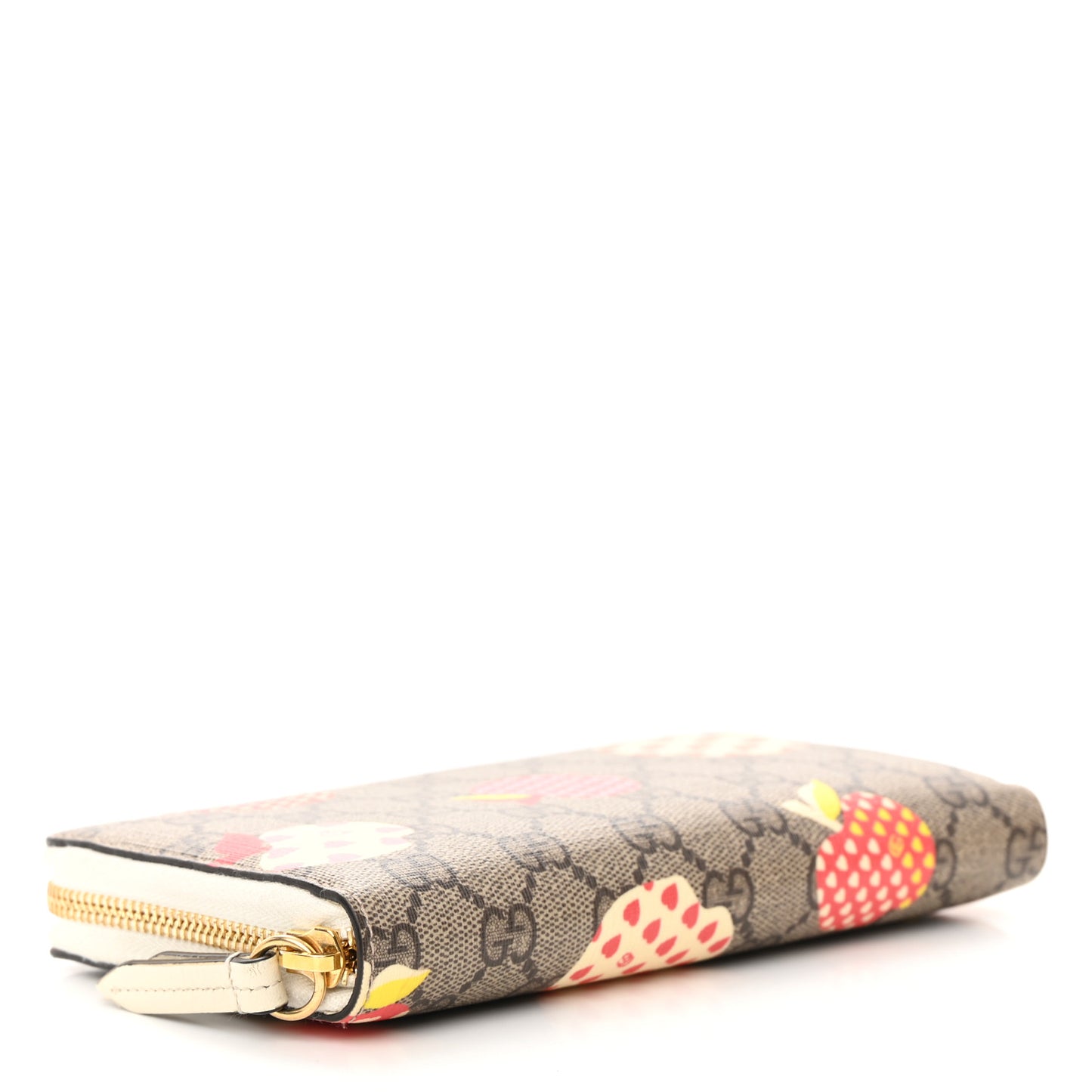 GG Supreme Monogram Les Pommes Zip Around Wallet Beige Multicolor Mystic White