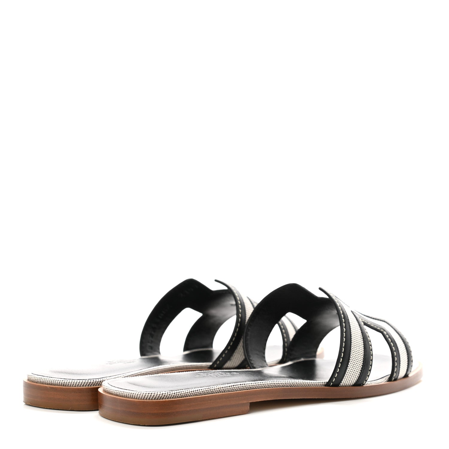 Hermes Calfskin Canvas Oran Sandals 37 Black 4 of 9