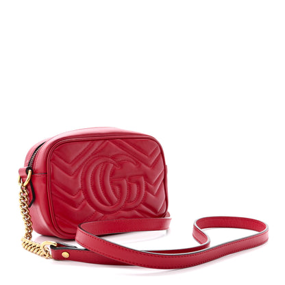 Gucci Calfskin Matelasse Mini GG Marmont Chain Shoulder Bag Hibiscus Red 3 of 12