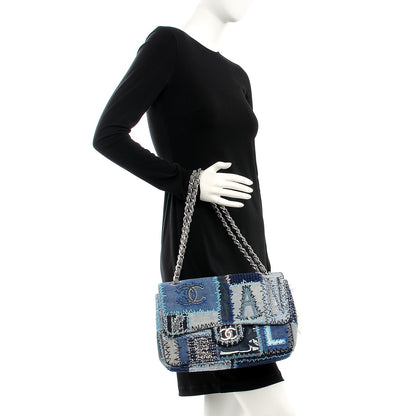 Chanel Denim Tweed Patchwork Jumbo Single Flap Blue 2 of 9