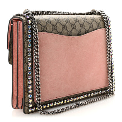 Gucci GG Supreme Monogram Suede Crystal Medium Dionysus Shoulder Bag Beige Ebony Light Peonia 3 of 10