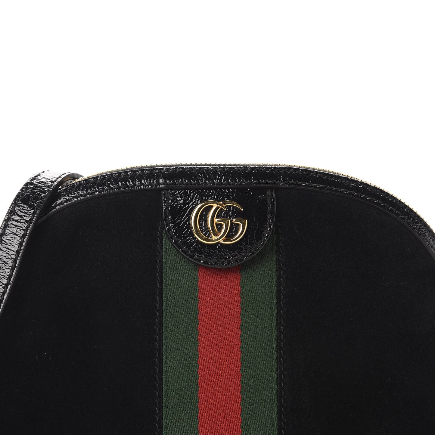 Suede Patent Web GG Small Ophidia Dome Shoulder Bag Black