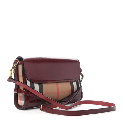 Burberry House Check Bridle Calfskin Small Abbott Crossbody Bag Red Claret 3 of 10