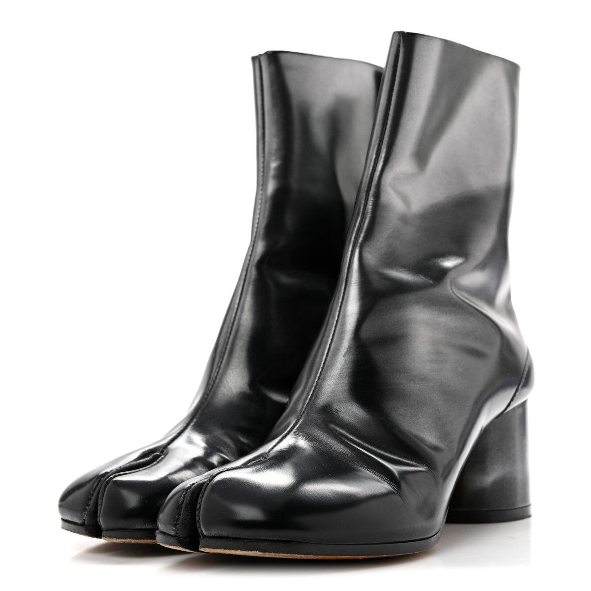 Metallic Calfskin Tabi 60mm Ankle Boots 36 Black Silver