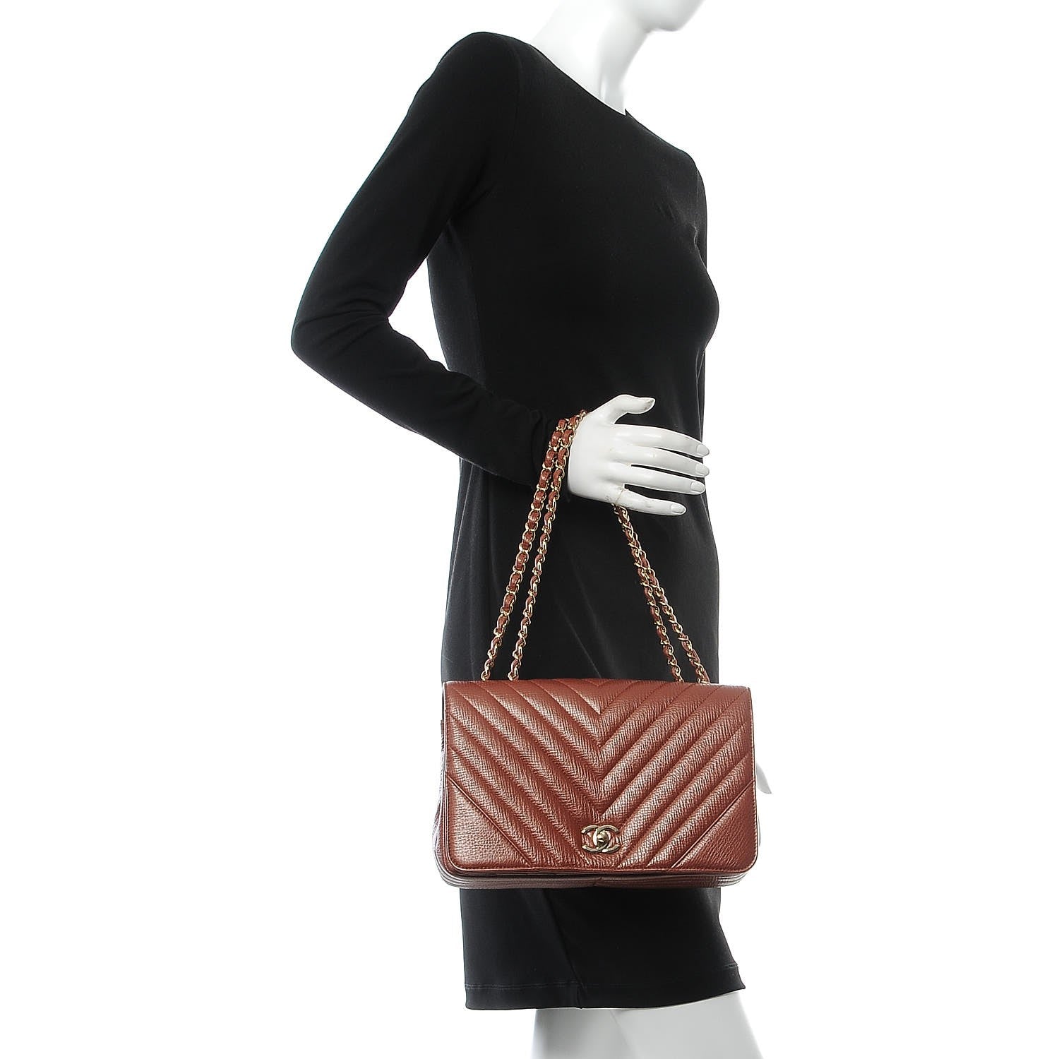 Chanel Metallic Calfskin Chevron Quilted Medium Statement Flap Brown 2 of 8