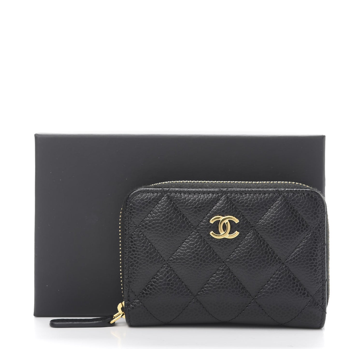 Caviar Quilted Zip Card Holder Black