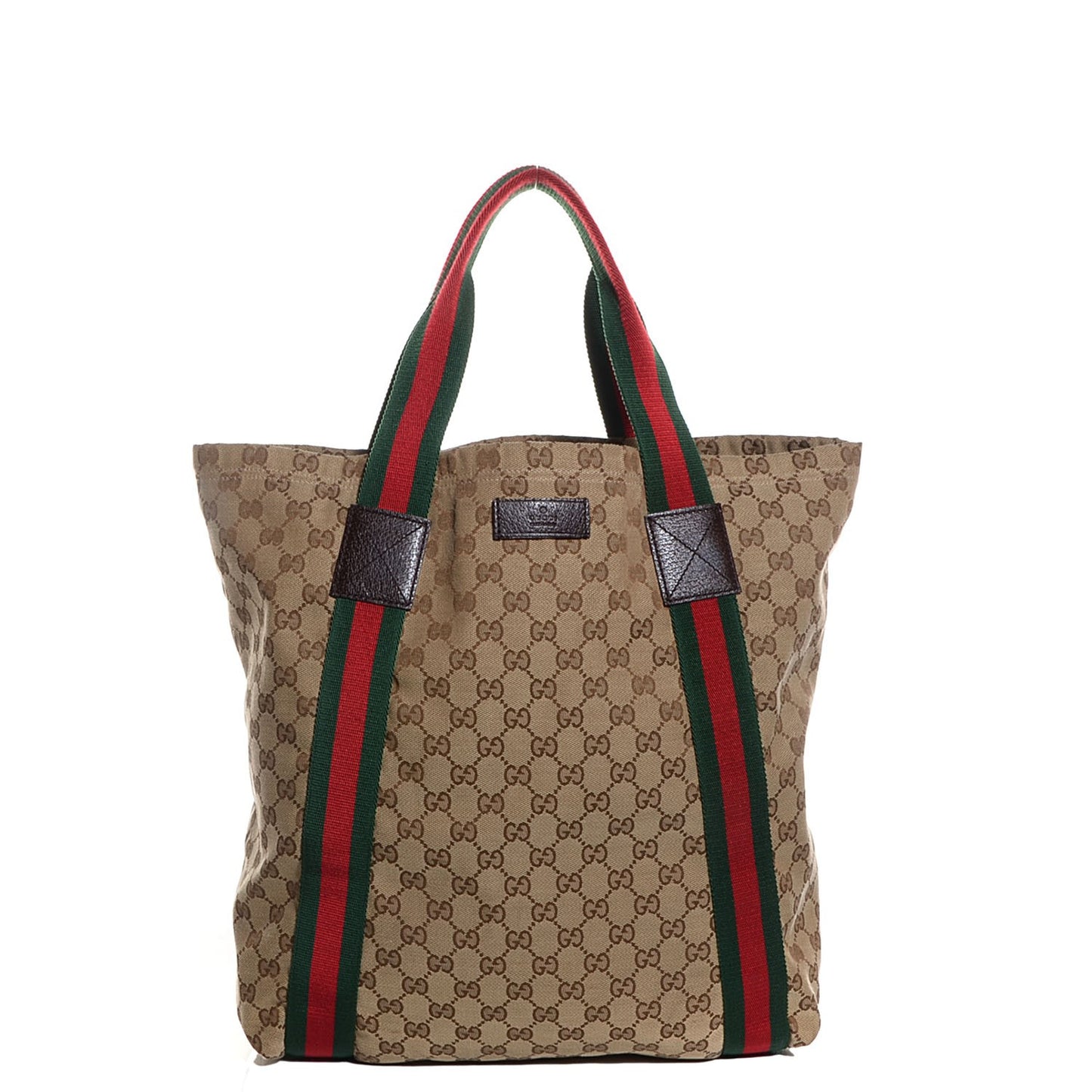 GG Monogram Medium Web Handle Vertical Tote Bag Dark Brown