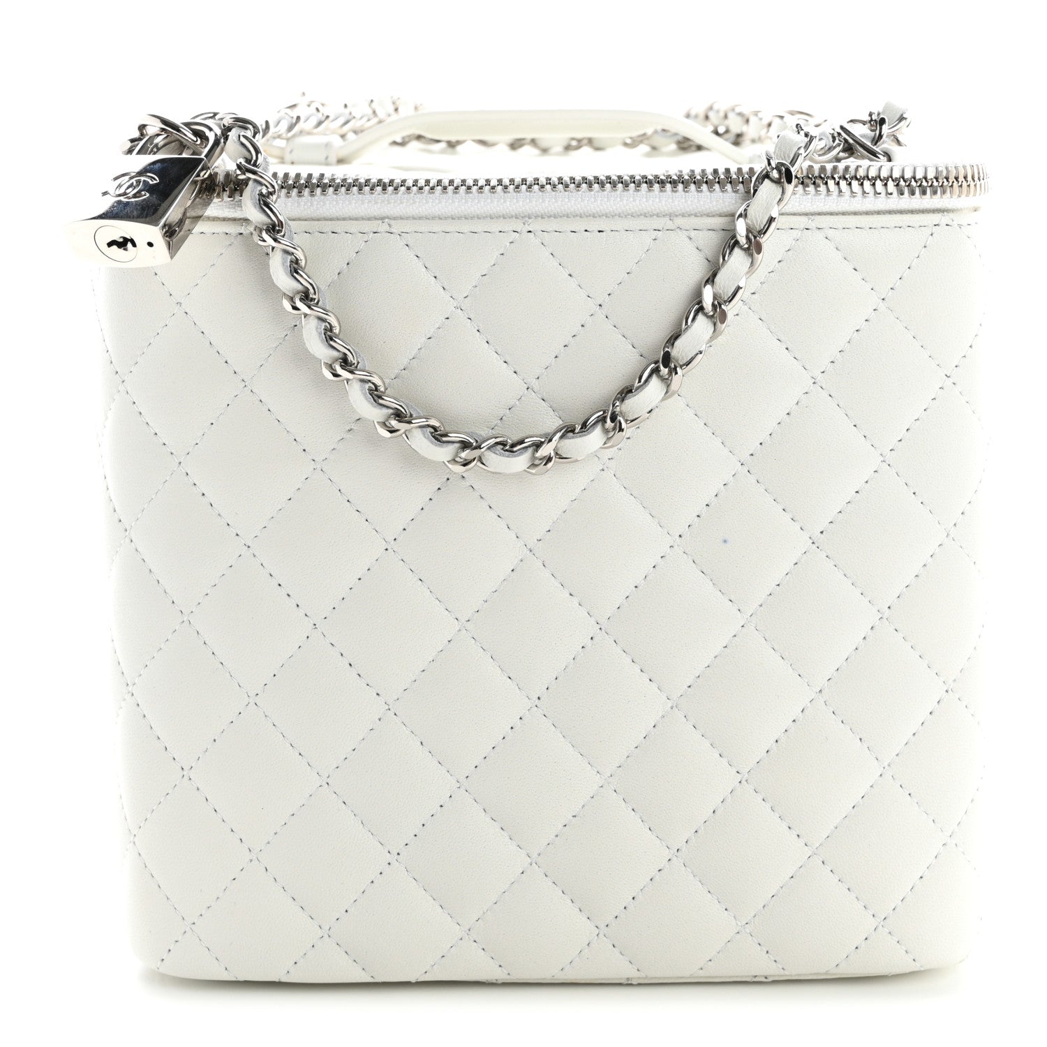 Chanel Lambskin Quilted Large Top Handle Jewelry Box With Chain White 1 of 18