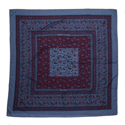 Hermes Cashmere Silk Chasse En Inde Shawl 140 Bleu Chine Violet Blue Jean 1 of 6