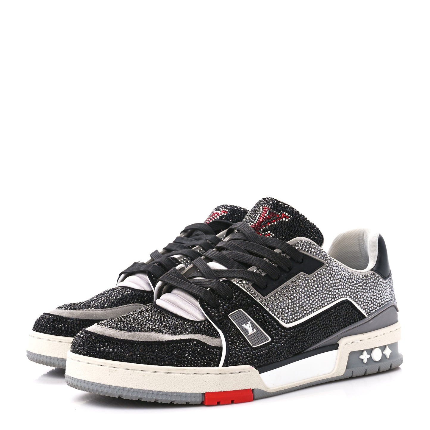 Crystal Mens LV Trainer Sneakers 9 Black Grey